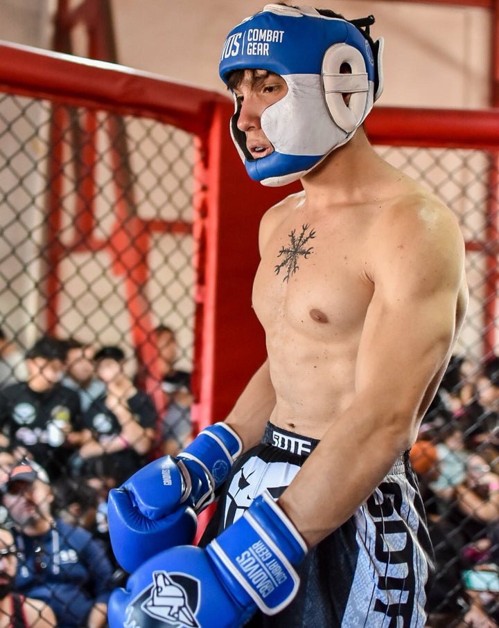 cabezal protector cabeza kickboxing boxeo box boxing muay thai k1 mma ufc bellator mars gradivus cuero autentico sparpro sparring competencia deporte contacto combate chile pelea fight azul