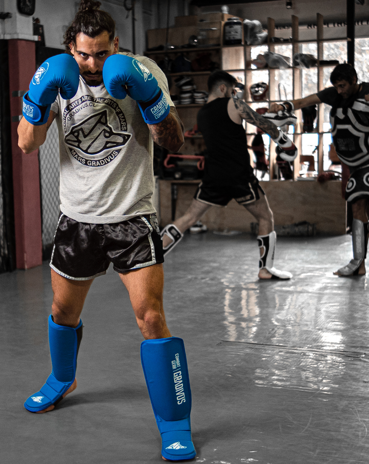 canilleras mars gradivus kickboxing muay thai k1 mma ufc bellator patadas artes marciales azul
