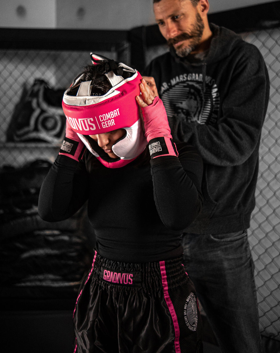 cabezal de cuero autentico gradivus rosado kickboxing boxeo box artes marciales muay tahi mma ufc bellator hecho a mano importado mars martial arts 