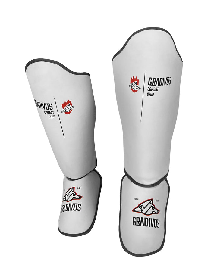 canilleras kick pro std mars gradivus kickboxing muay thai k1 sambo mma ufc bellator gimnasio academia artes de marte emblema animales sagrados blanco gris