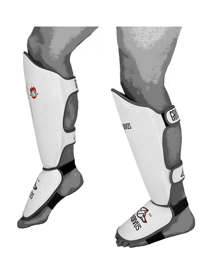 canilleras kick pro std mars gradivus kickboxing muay thai k1 sambo mma ufc bellator gimnasio academia artes de marte emblema animales sagrados blanco gris