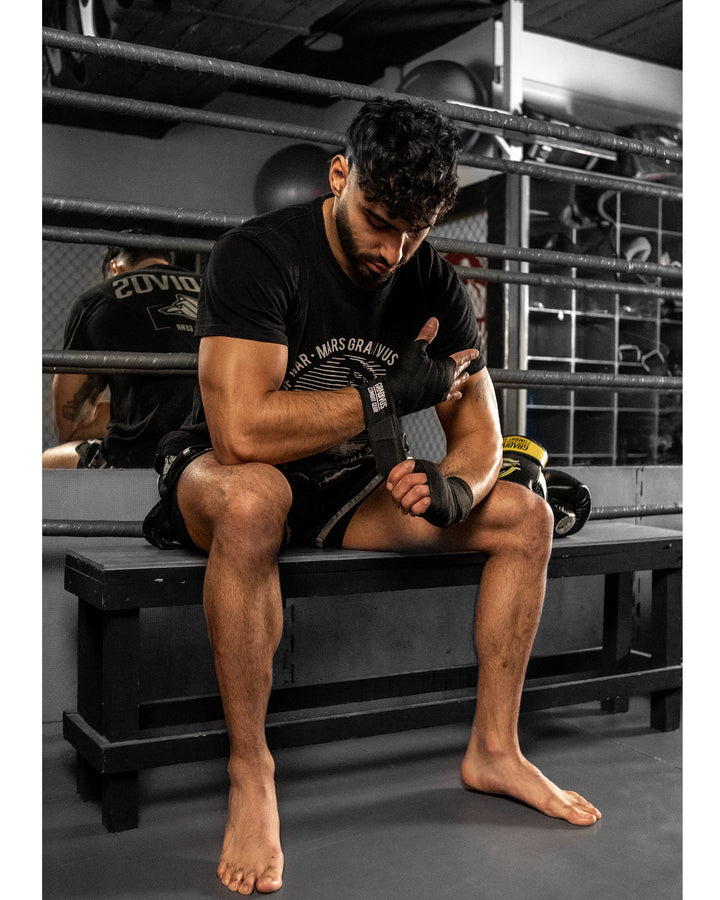 vendas boxeo algodon semi elasticado 4 metros boxing box kickboxing muay thai k1 mma sambo ufc bellator pelea peleador competidor entrenador gimnasio subete al ring jaula artes marciales mars gradivus negro
