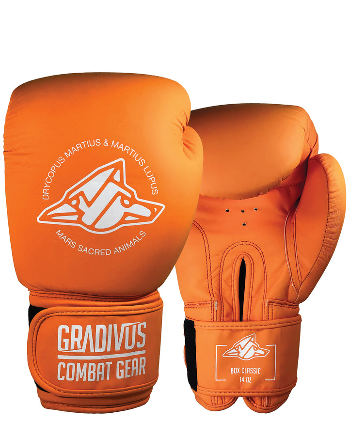 Guantes de boxeo classic clasico boxing box kickboxing muay thai k1 sambo mma ufc bellator artes marciales mars gradivus subete al ring jaula deporte salud entrenamiento pelea combate full contact naranjo blanco