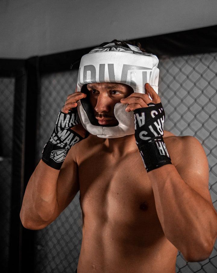 cabezal de cuero autentico gradivus blanco gris kickboxing boxeo box artes marciales muay tahi mma ufc bellator hecho a mano importado mars martial arts 
