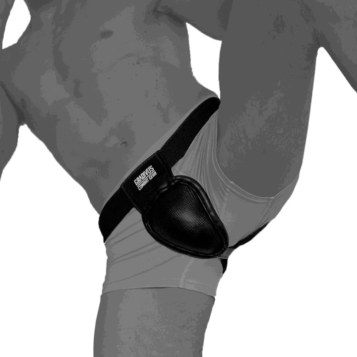 protector inguinal de aluminio para artes marciales y deportes